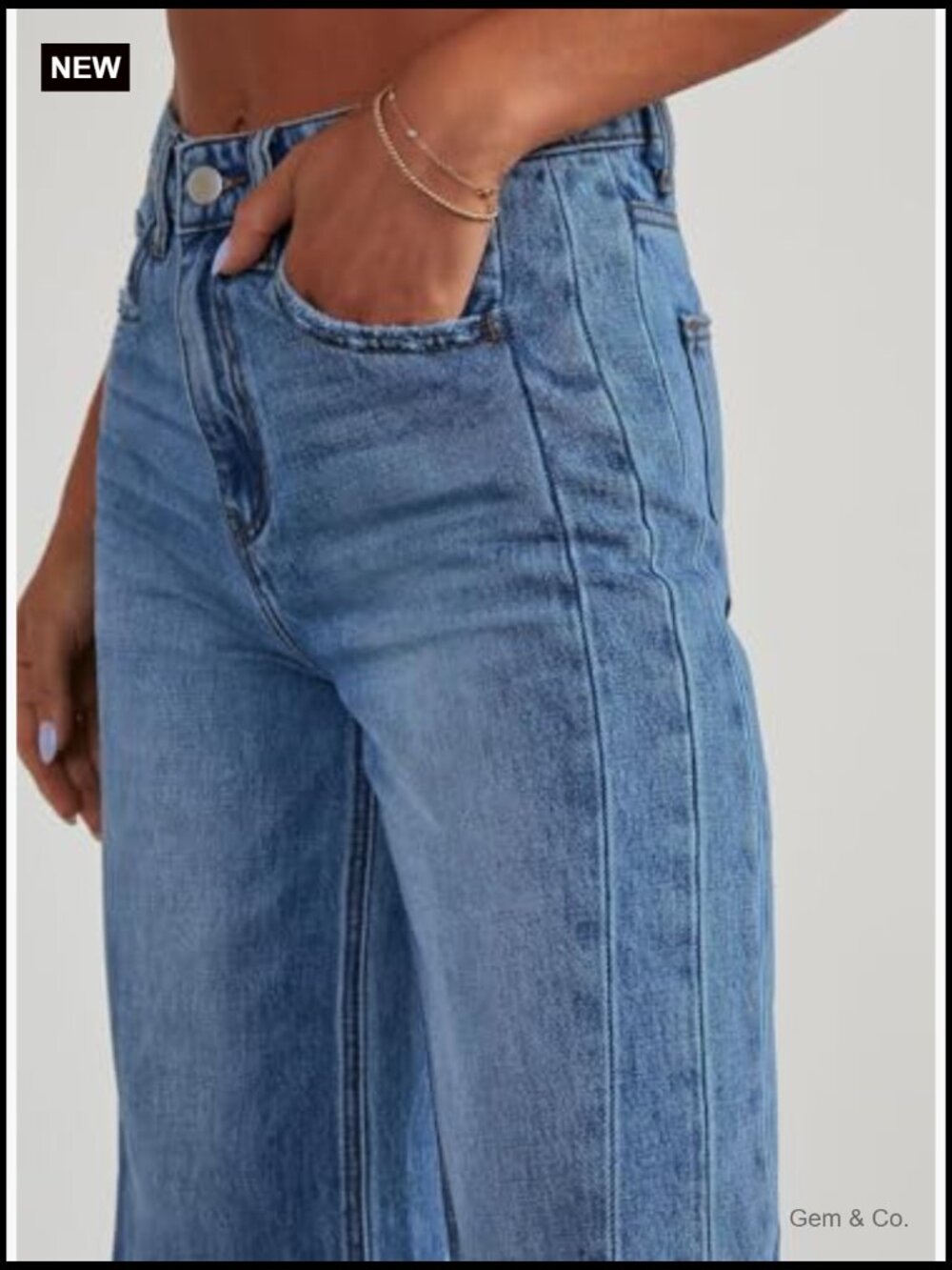 High Waisted Wide Leg Jeans with Raw Hem Stretchy Denim Pants - Picture 4 of 7
